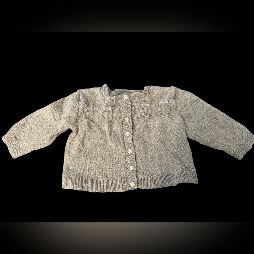 Hand Knit Owl Detail Baby Wool Cardigan - 24 months